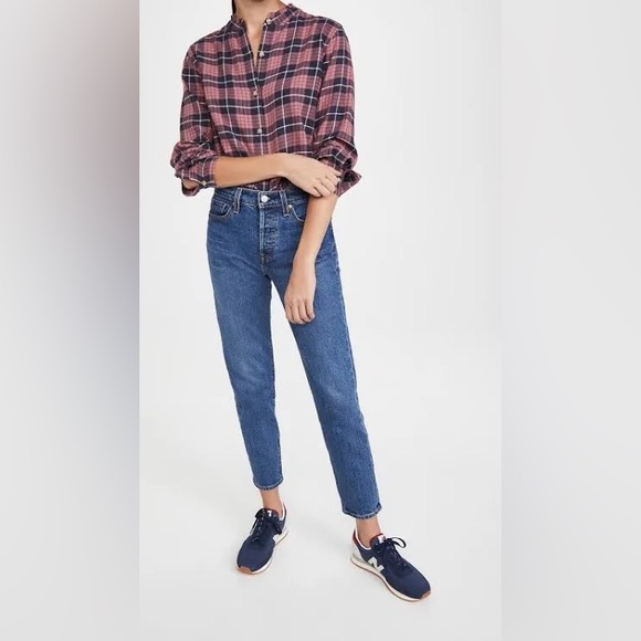 Rails Andie Button Down Shirt In Rose Indigo‎ Plaid Ruffle Collar Casual XS - Picture 8 of 17